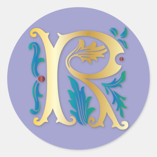 Letter R Monogram Fleur de lis Classic Round Sticker (Front)