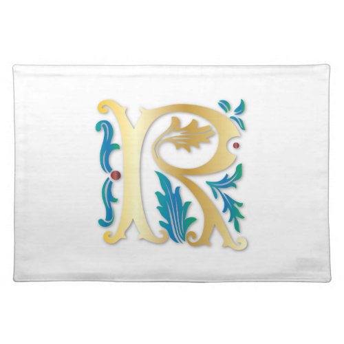 Letter R Monogram Fleur de lis Cloth Placemat