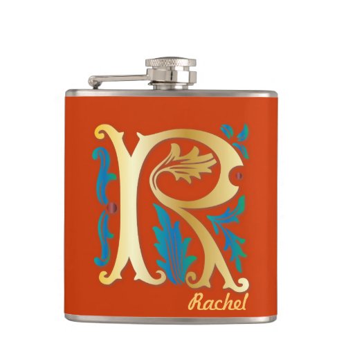 Letter R Monogram Fleur de lis Flask