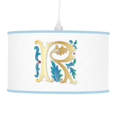 Letter R Monogram Fleur de lis Hanging Lamp