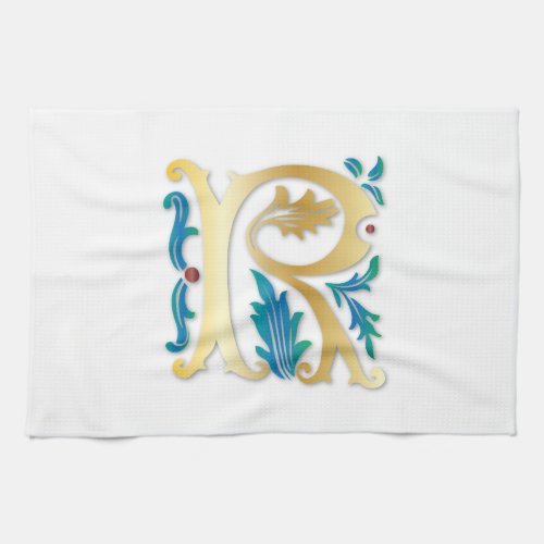 Letter R Monogram Fleur de lis Kitchen Towel