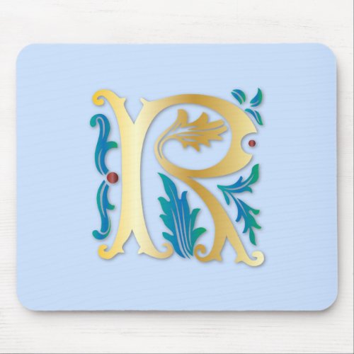 Letter R Monogram Fleur de lis Mouse Pad
