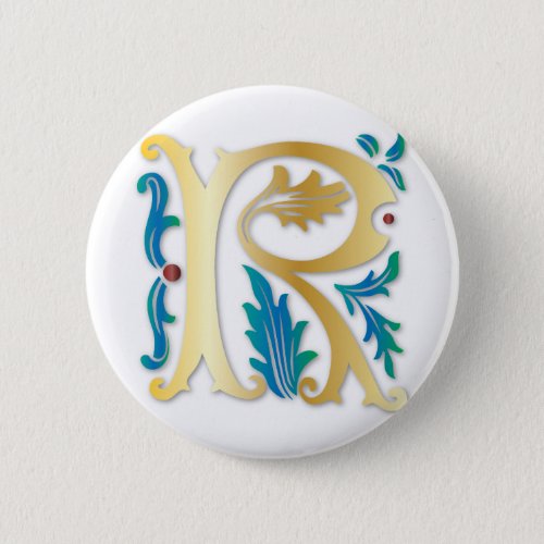 Letter R Monogram Fleur de lis Pinback Button