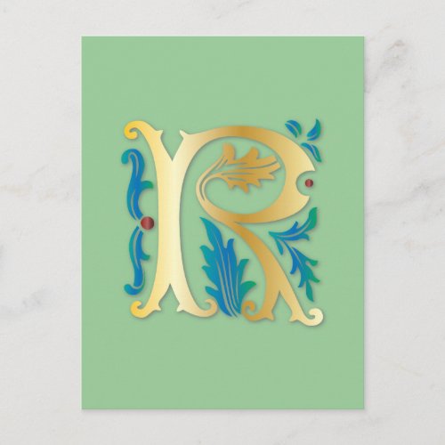 Letter R Monogram Fleur de lis Postcard