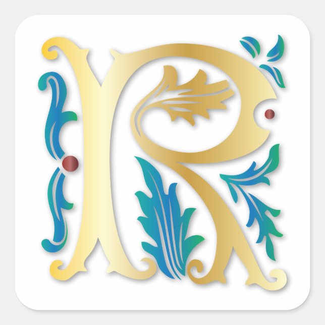Letter R Monogram Fleur de lis Square Sticker (Front)