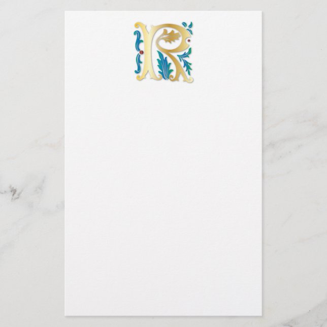 Letter R Monogram Fleur de lis Stationery (Front)
