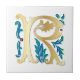 Letter R Monogram Fleur de lis Tile