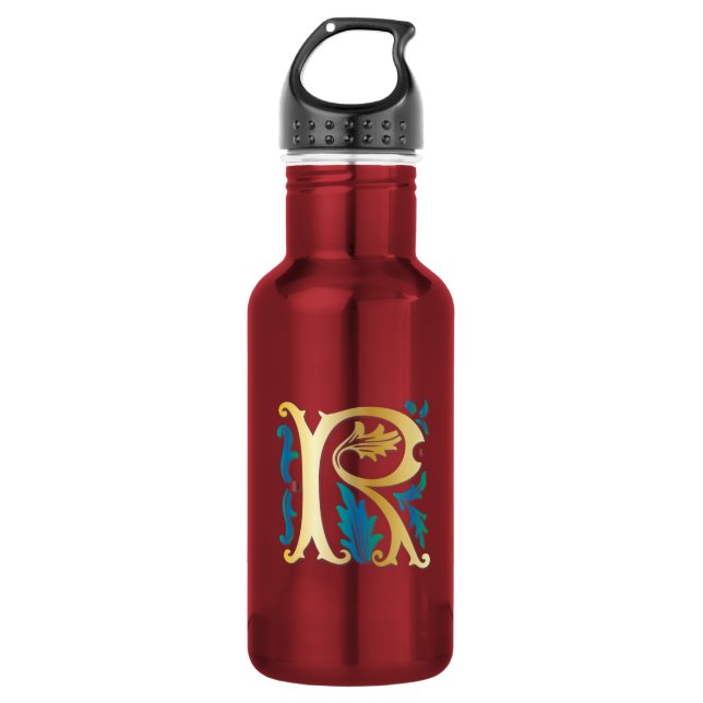 Letter R Monogram Fleur de lis Water Bottle (Front)
