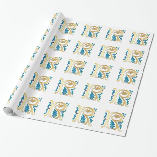 Letter R Monogram Fleur de lis Wrapping Paper