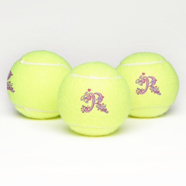 Letter R monogram girls personalized doodle art Tennis Balls (Multi)