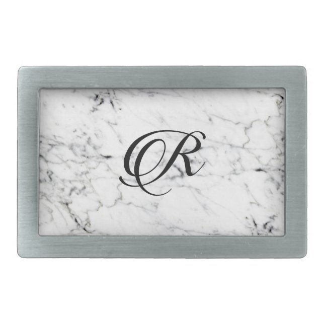 Letter R monogram Marble texture Belt Buckle (Front)