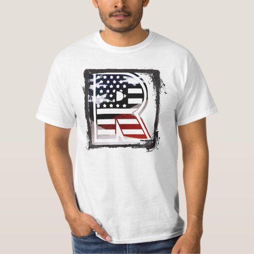 Letter R Monogram USA Flag T_Shirt