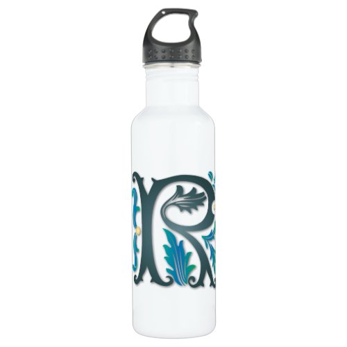 Letter R Monogram with Swirls Stainless Steel Water Bottle