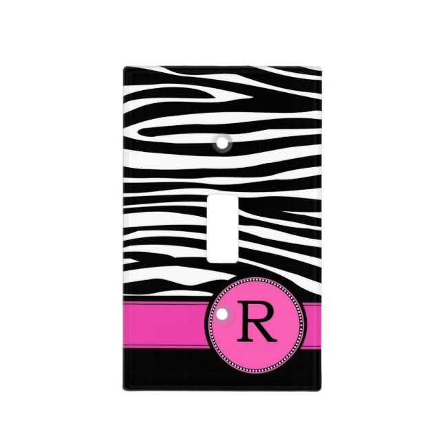 Letter R pink Monogram Zebra stripe Light Switch Cover (Front)
