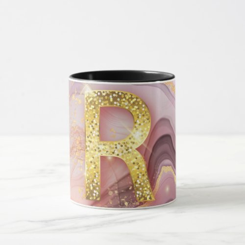 Letter R Pretty Girly RoseGold Glitter Pink Marble Mug