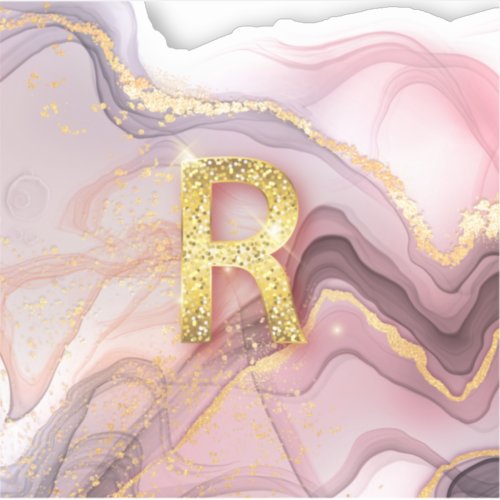 Letter R Pretty Girly RoseGold Glitter Pink Marble Sticker