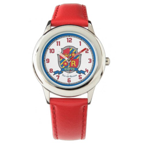 Letter R Rufus custom crest red blue yellow lion Watch