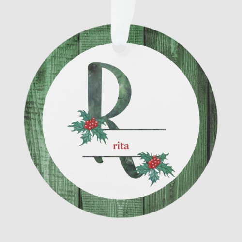  Letter R Rustic Christmas PHOTO Wood AP44 Ornament