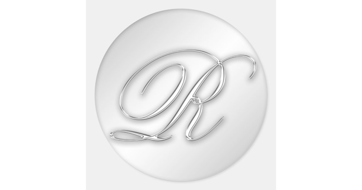 R Lettering Silver Letter R script initial faux silver monogram favor Classic Round ...