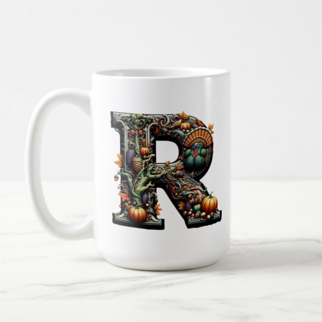 Letter R Thanksgiving style turkey  Coffee Mug (Left)