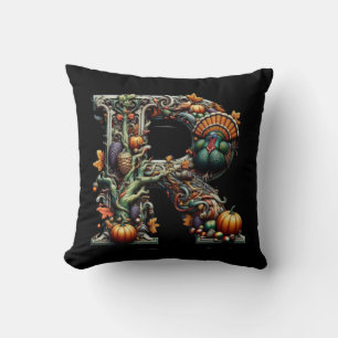 Letter R Thanksgiving style turkey  Throw Pillow
