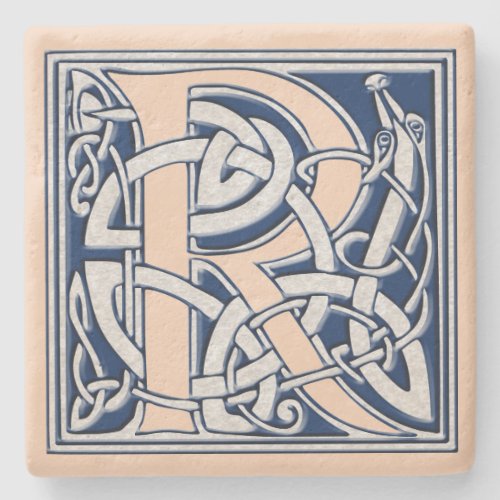 Letter R with Celtic Dragons Stone Coaster