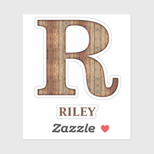 Letter R wood texture with custom name Sticker