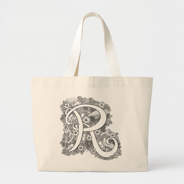 Letter R zen doodle monogram tote bag (Front)