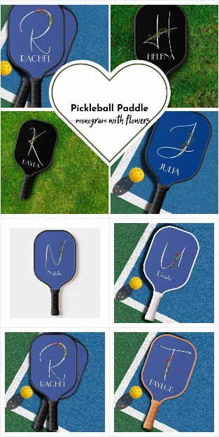 Letter red flower monogram Pickleball Paddle