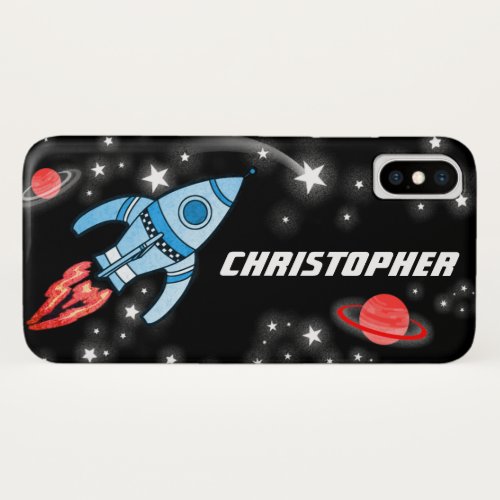 Letter rocket space kids name iphone case