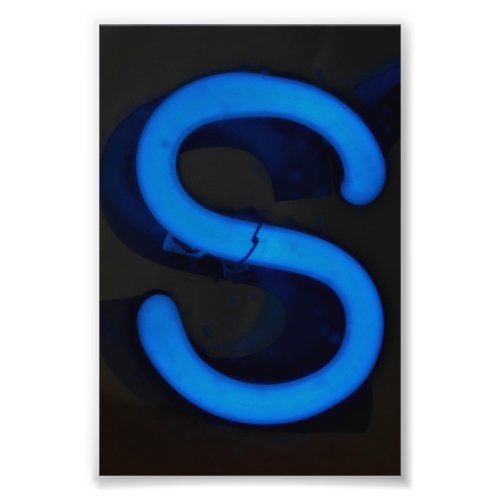 Letter S Alphabet Photography in Blue Neon Photo Print