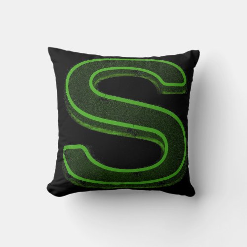 Letter S Alphabet Photography in Green Neon Throw Pillow