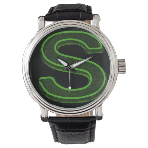 Letter S Alphabet Photography in Green Neon Watch