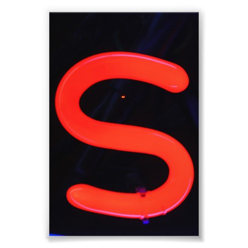 Letter S Alphabet Photography in Red Neon Photo Print