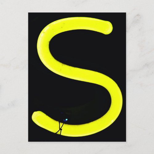 Letter S Alphabet Photograpy in Yellow Neon Postcard