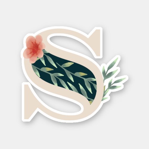 Letter S and watercolor flowers  Sticker