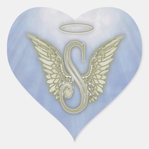 Letter S Angel Monogram Heart Sticker
