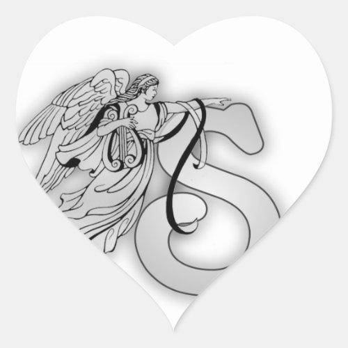 Letter S Angel Monogram Initial Heart Sticker