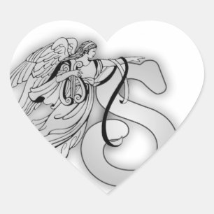 Letter S Angel Monogram Initial Heart Sticker