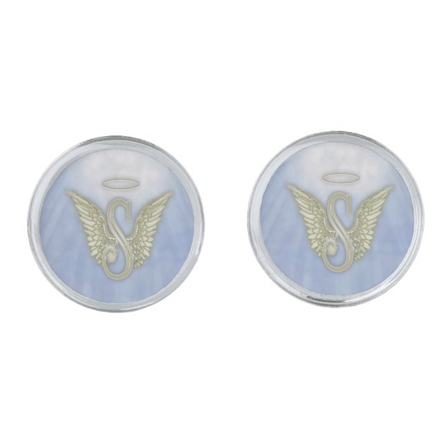 Letter S Angel Monogram Silver Cufflinks (Front)