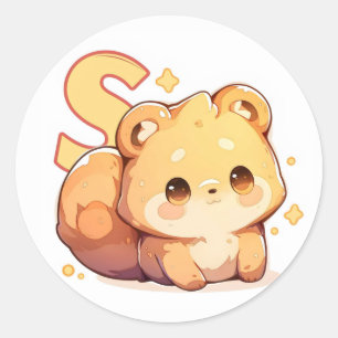 Letter S Anime Animal Classic Round Sticker