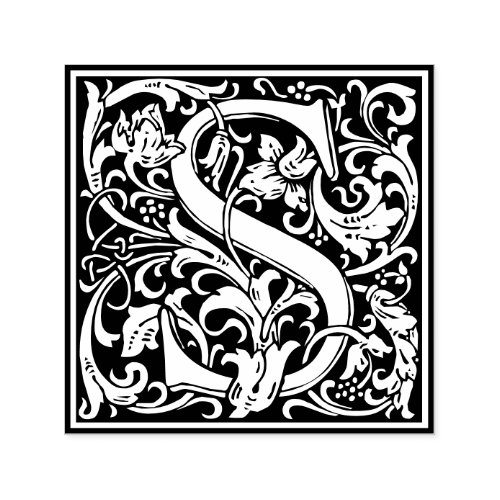 Letter S art nouveau black and white Tile Self_inking Stamp