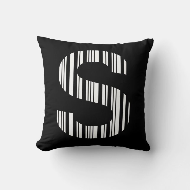 LETTER S BAR CODE First Initial Barcode Pattern Throw Pillow (Front)