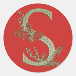 Letter S Christmas Monogram Classic Round Sticker