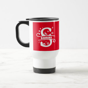 Letter S Christmas Monogram Initial Name Red Travel Mug