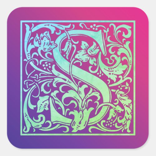 Letter S Colorful Vintage First Letter Gradient Square Sticker