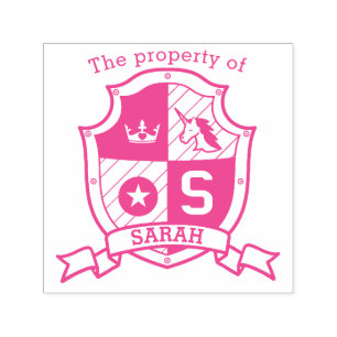 Letter S crest custom name unicorn kids library Self-inking Stamp
