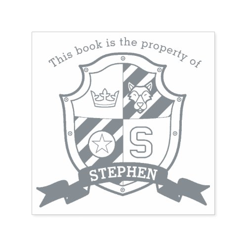 Letter S crown shield book name kids library stamp