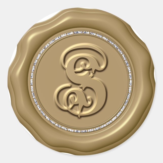 *~* Letter S Diamond Circle GOLD Wax Seal Stickers (Front)