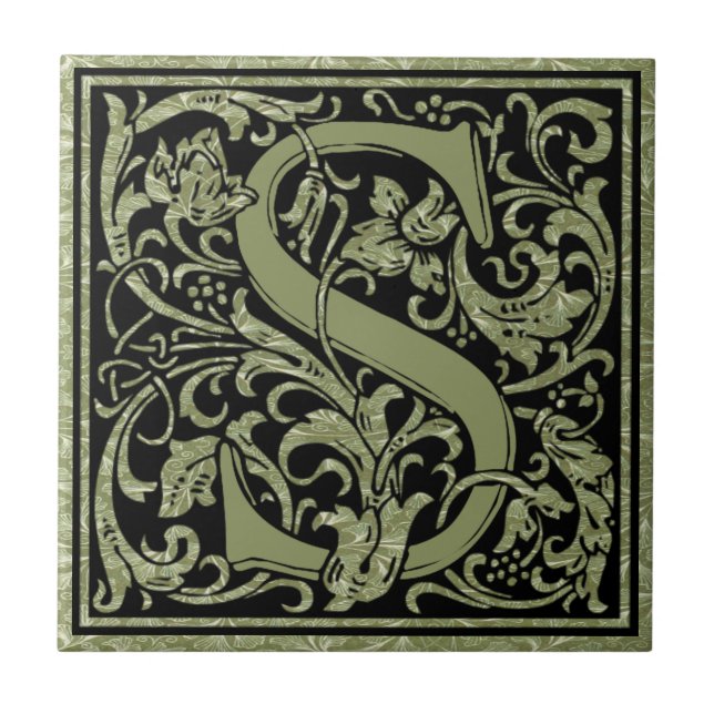 Letter S First Letter Monogram Ceramic Tile (Front)